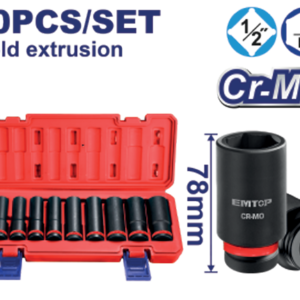 10 Pcs 1/2" deep impact socket set
