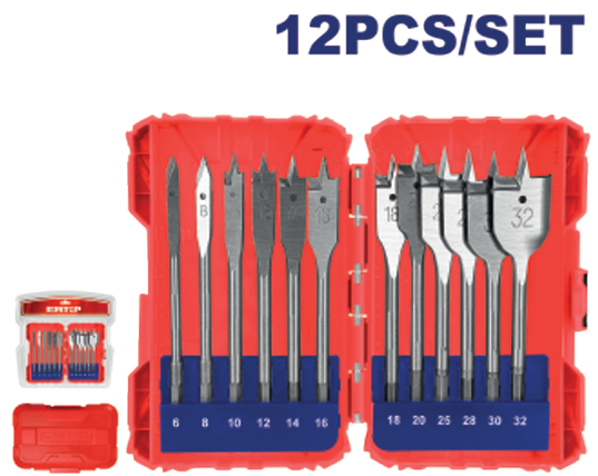 12 Pcs Flat wood drill bits set