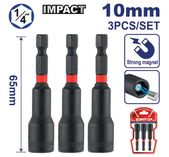 3 Pcs impact magnetic nut set
